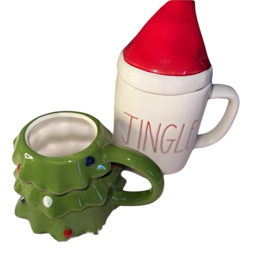 “Rae Dunn” Santa Hat & “Wondershop” Christmas Tree Mugs – Holiday Ceramic
